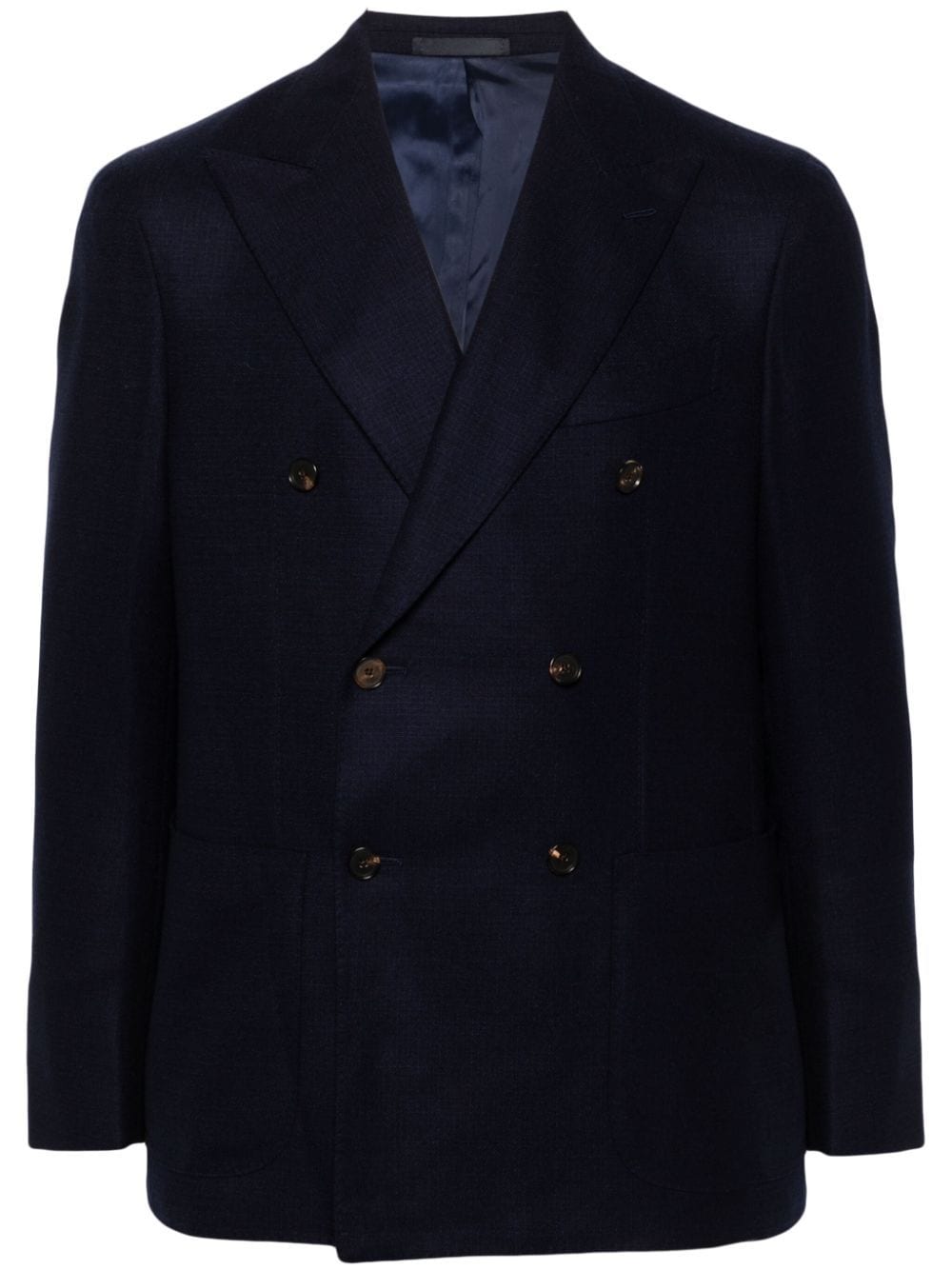 Caruso Double-breasted Wool Blazer In Blue