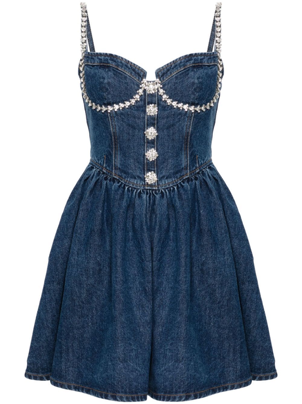 Self-portrait Gem-embellished Denim Mini Dress In Blue