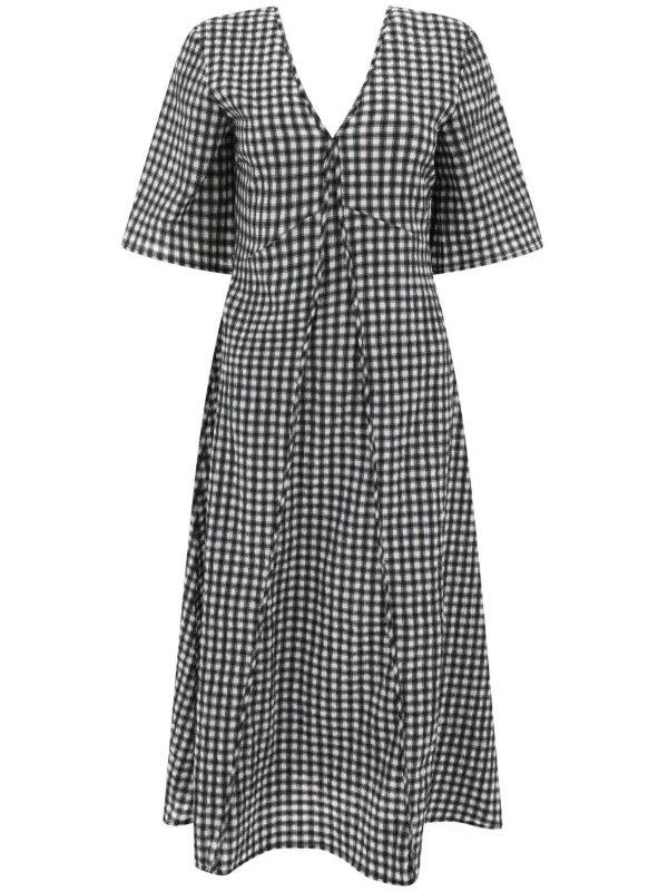 GANNI チェック Vネックドレス | ブラック | FARFETCH JP