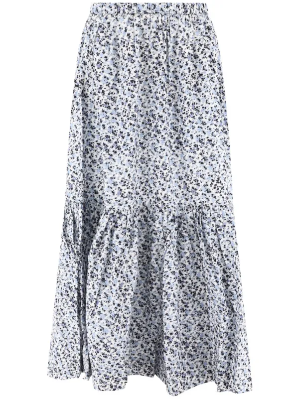 GANNI floral print organic cotton Flounce Maxi Skirt Blue FARFETCH CA