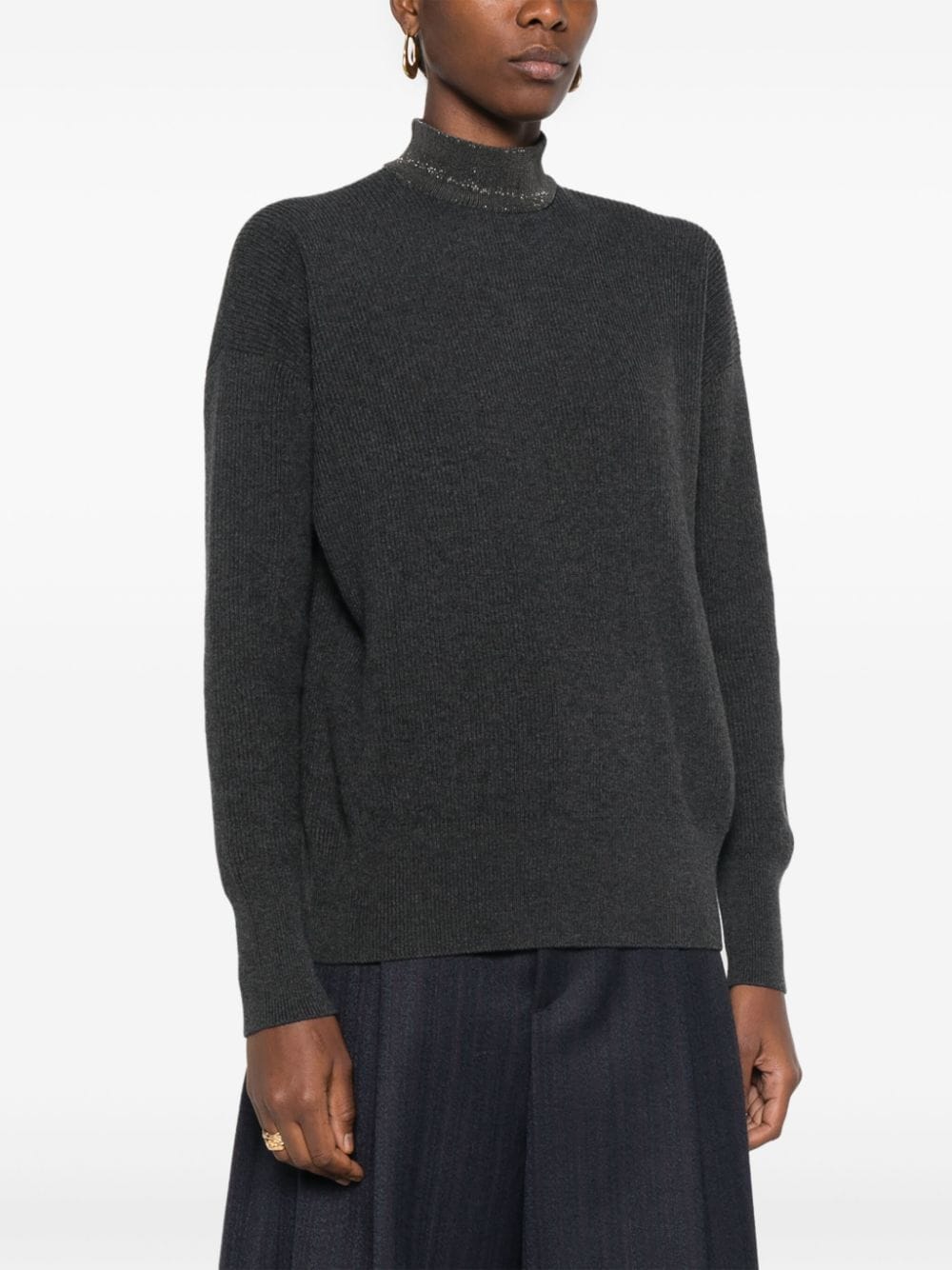 Shop Brunello Cucinelli Rib Cashmere Sweater In Grey