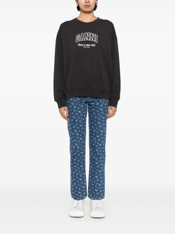 GANNI logo-print organic-cotton Sweatshirt | Grey | FARFETCH JO