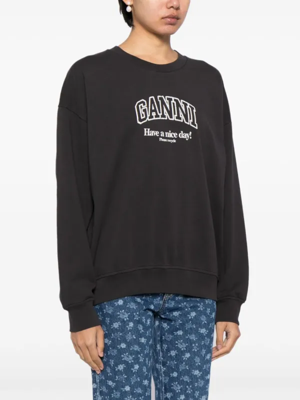 GANNI logo-print organic-cotton Sweatshirt | Grey | FARFETCH JO