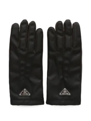 Prada enamel-logo Leather Gloves | Black | FARFETCH