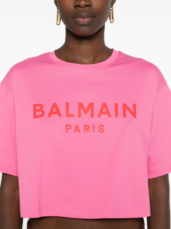 BALMAIN ピンク クロップドTシャツ Balmain クロップド Tシャツ | ピンク | FARFETCH JP