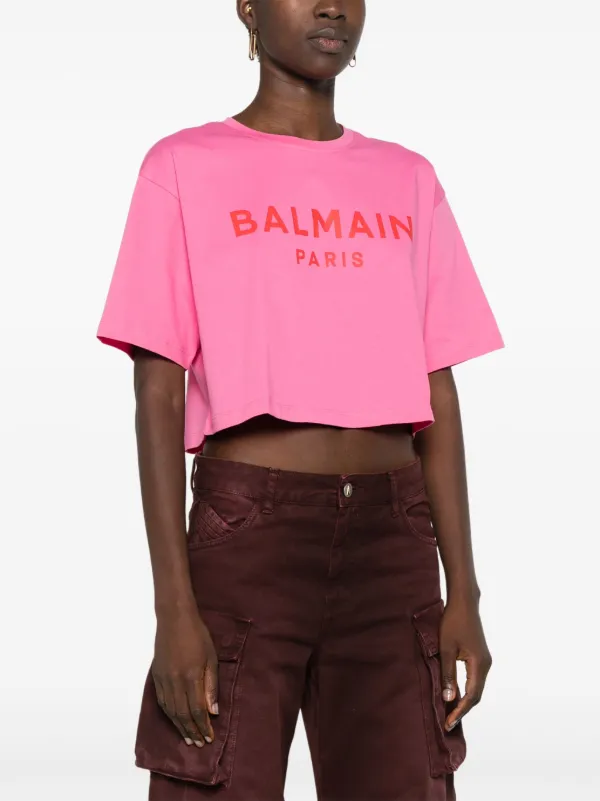 BALMAIN ピンク クロップドTシャツ Balmain クロップド Tシャツ | ピンク | FARFETCH JP