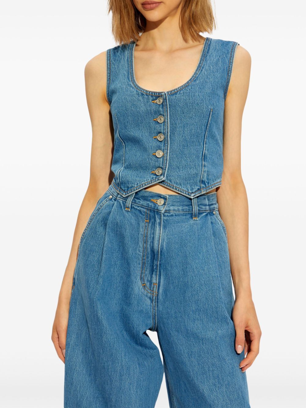 Shop Givenchy Voyou Denim Waistcoat In Blau