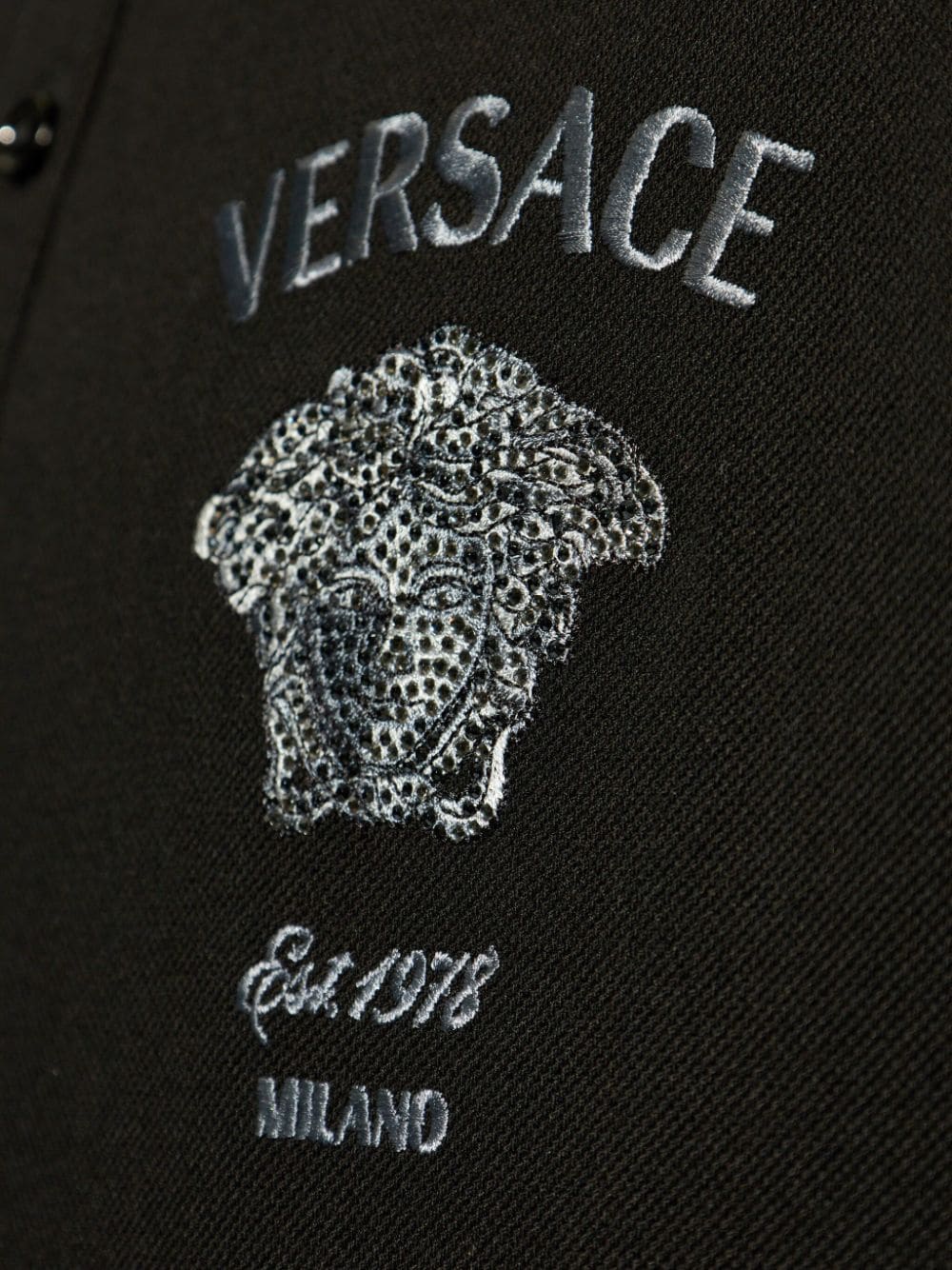 Shop Versace Medusa Head-embroidered Cotton Polo Shirt In Black