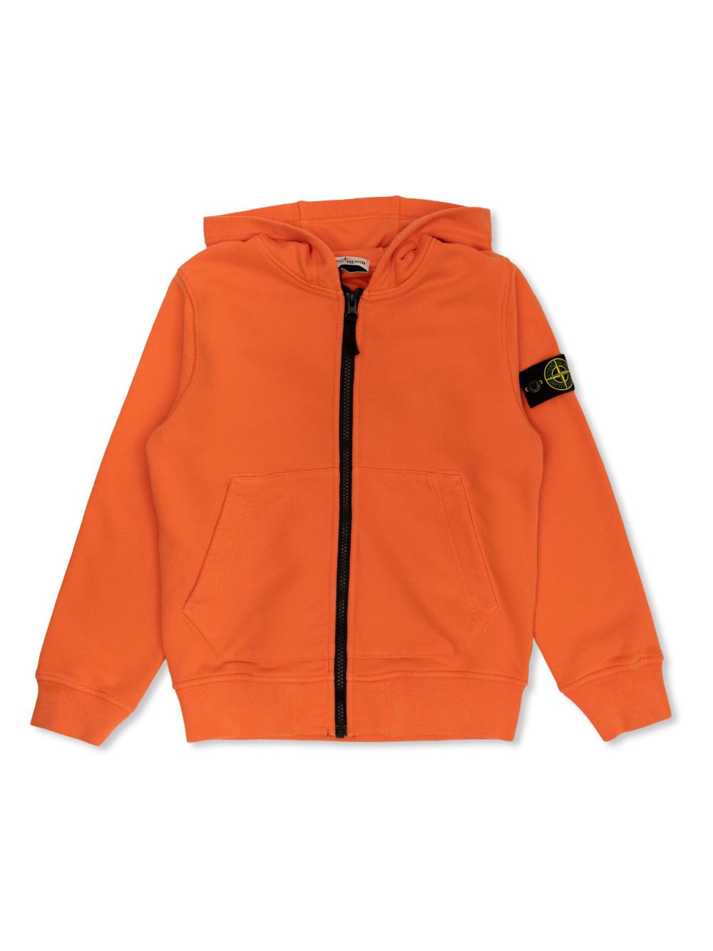 Stone Island Junior logo patch zip fastening Hoodie Orange FARFETCH