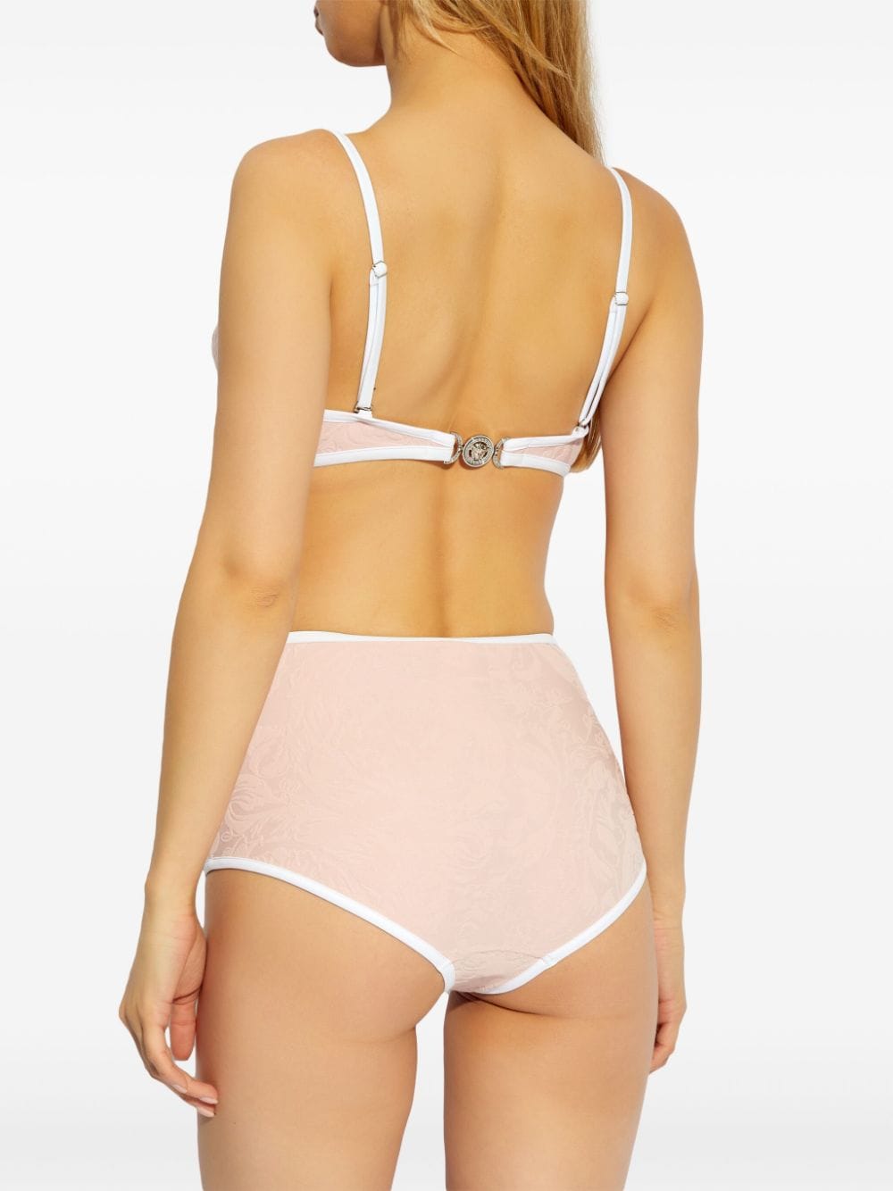 Shop Versace Jacquard High-waisted Bikini Bottoms In Pink