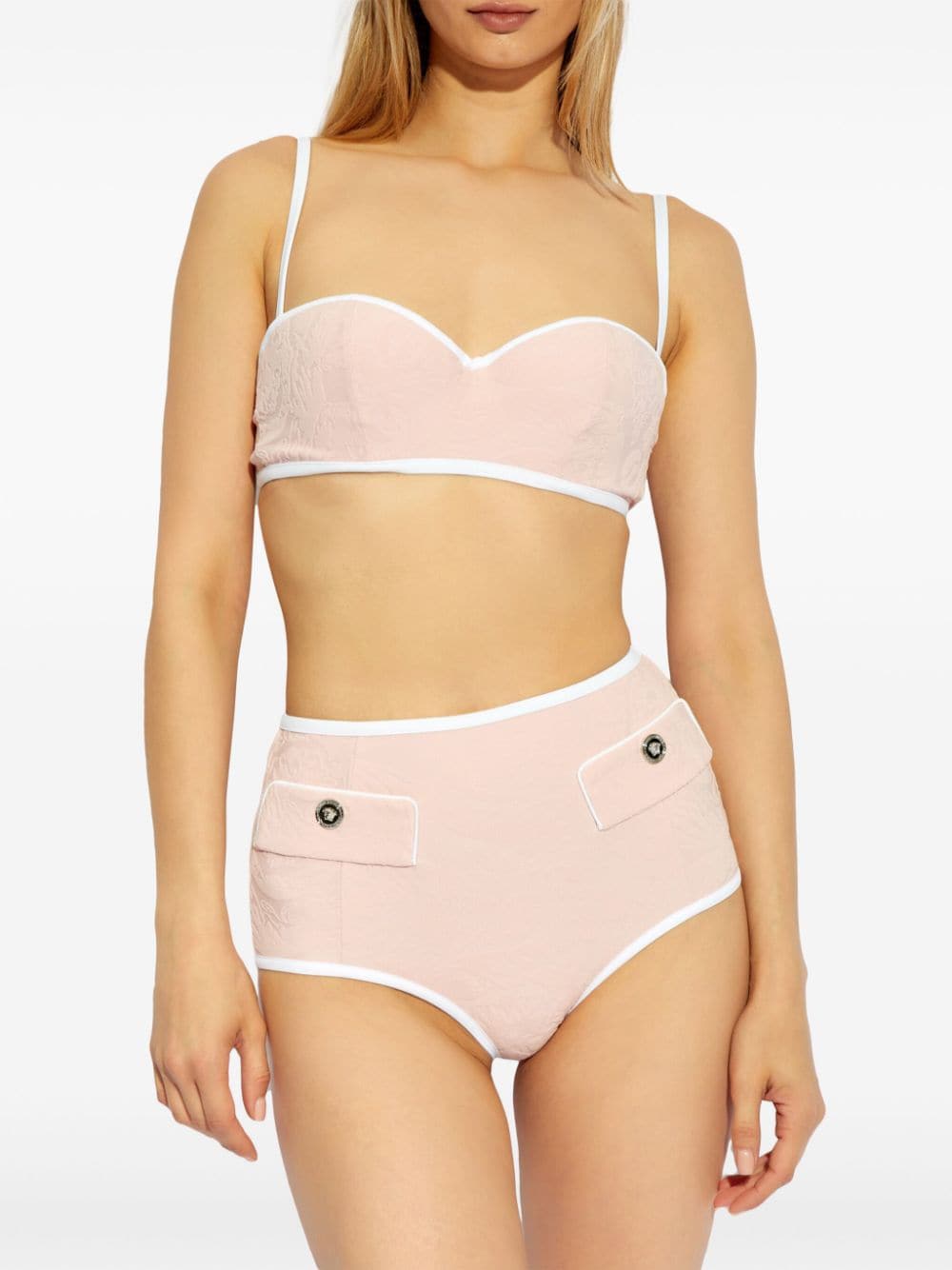 Shop Versace Jacquard High-waisted Bikini Bottoms In Pink