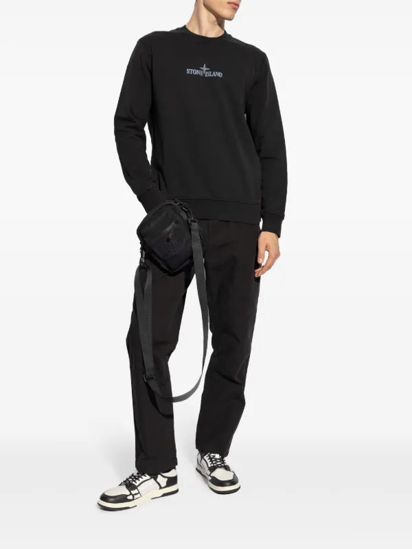 Stone Island logo-print Cotton Sweatshirt | Black | FARFETCH