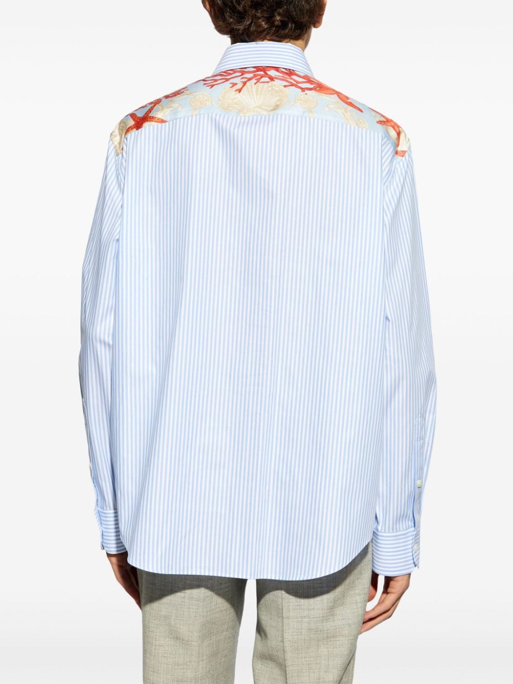 Shop Versace Barocco Sea Striped Shirt In Blue