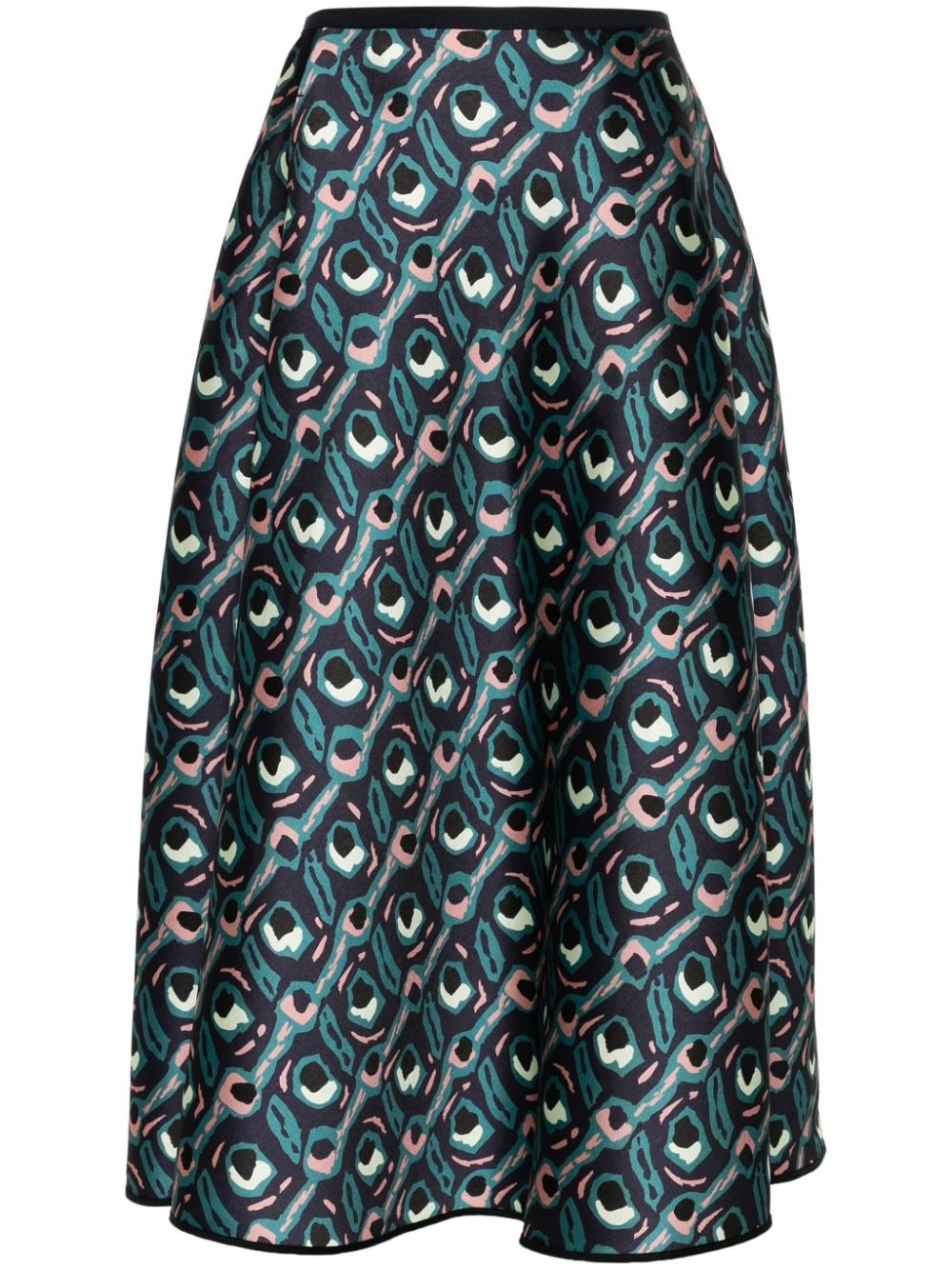 Odeeh Abstract-print Flared Midi Skirt In Black
