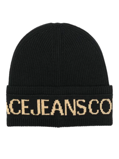 Bonnet en maille à logo intarsia - Versace Jeans Couture - Modalova