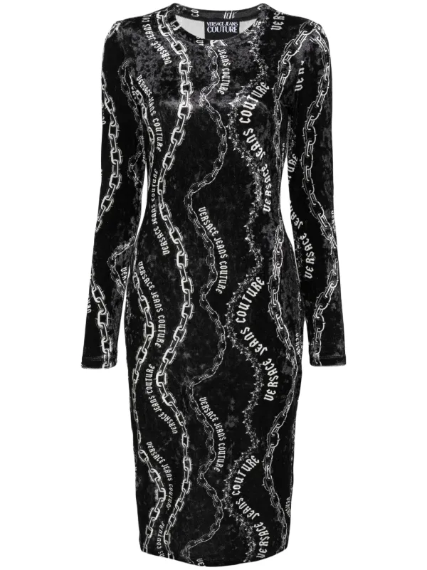 versace black dress with chains Jeans Couture Chain Couture-print Midi | finish mini dress featuring EMPLOYEE SAMPLE SALE Beaded Bodice Long Formal Size:USA 14 (XXL)/46 in.(117 cm)Garment Chest