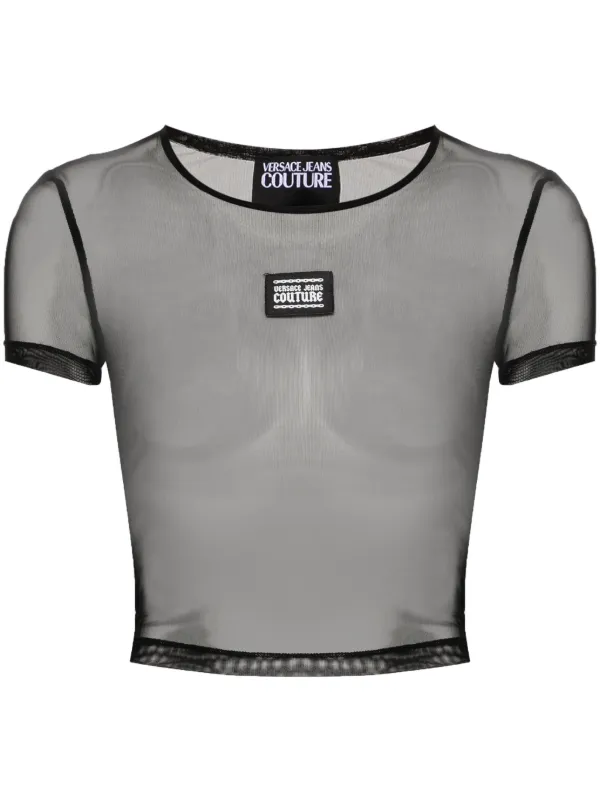VERSACE JEANS COUTURE グリーンチェック クロップドポロＴ Versace Jeans Couture Printed Cropped Top | Black | FARFETCH