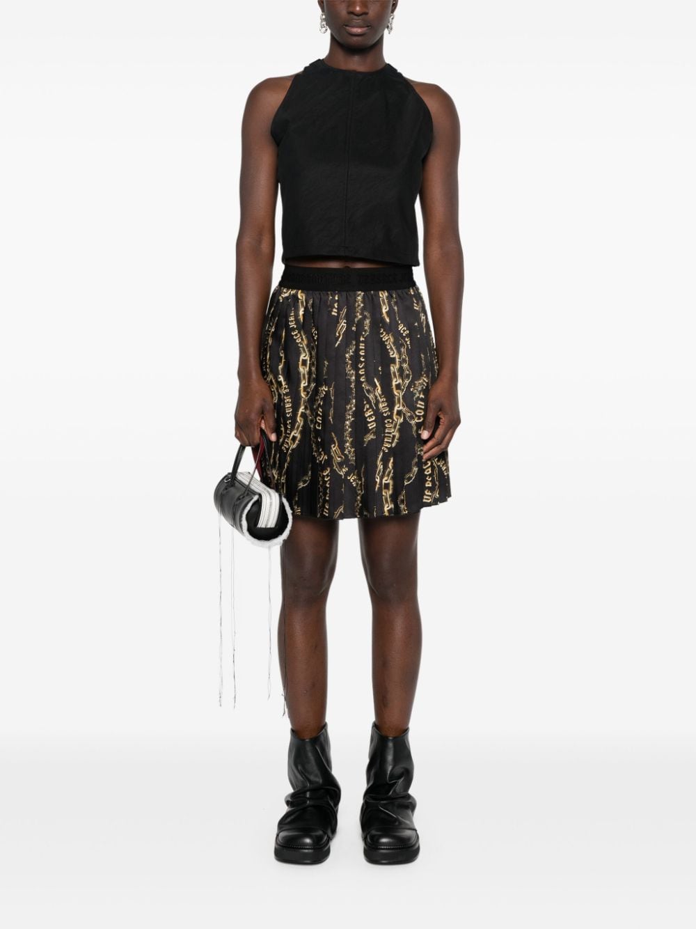 Shop Versace Jeans Couture Chain Couture-print Pleated Skirt In Black