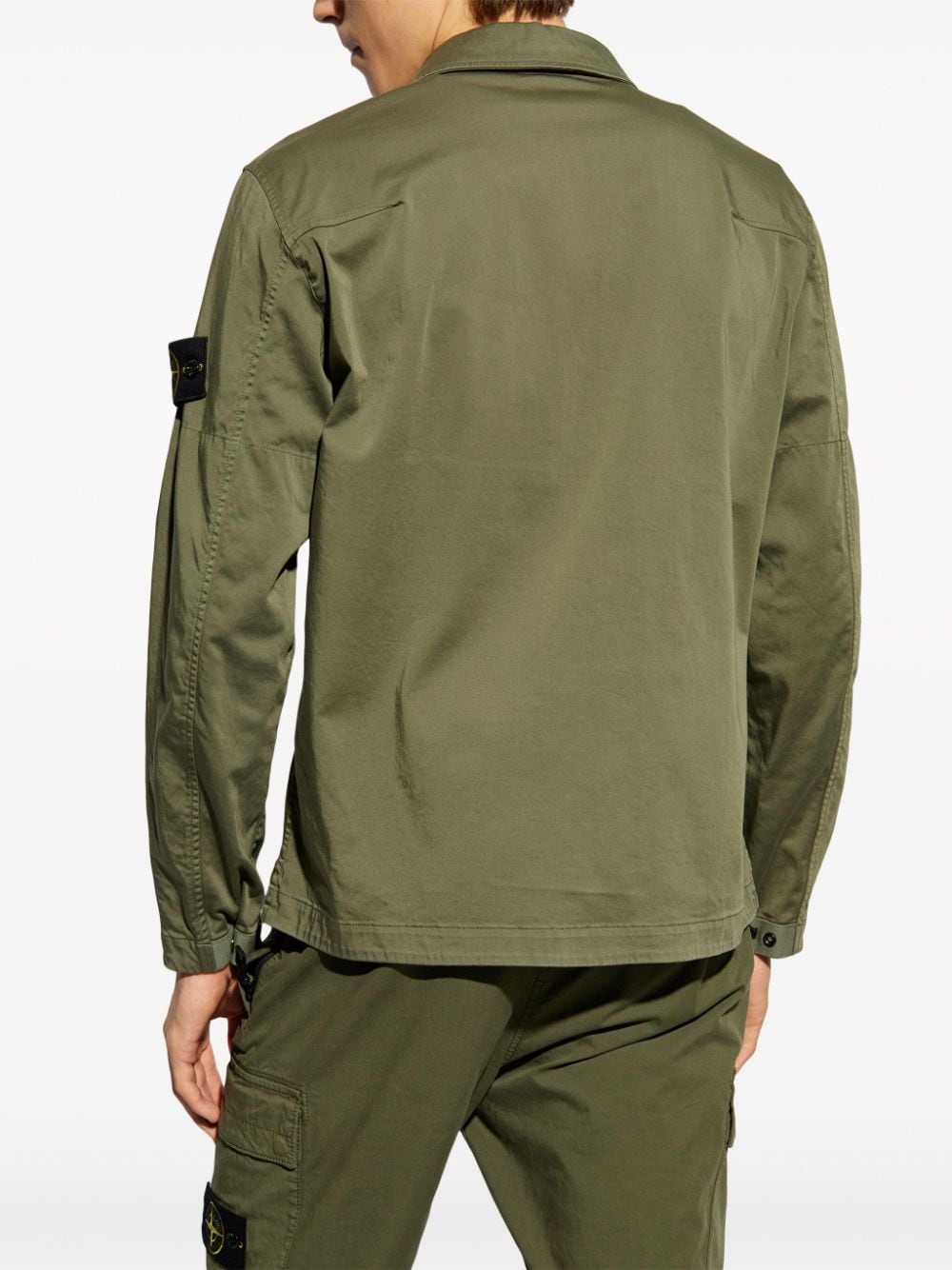 Shop Stone Island Compass-logo Zip-up Shirt Jacket In Green