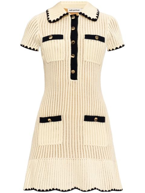 Self-Portrait decorative buttons ribbed knit minidress