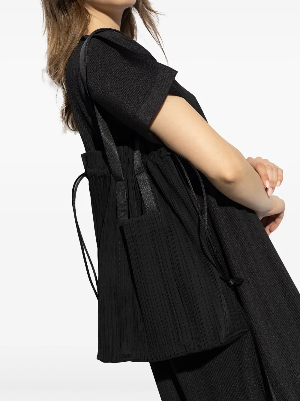 Pleats Please Issey Miyake Shopper met trekkoord - Zwart