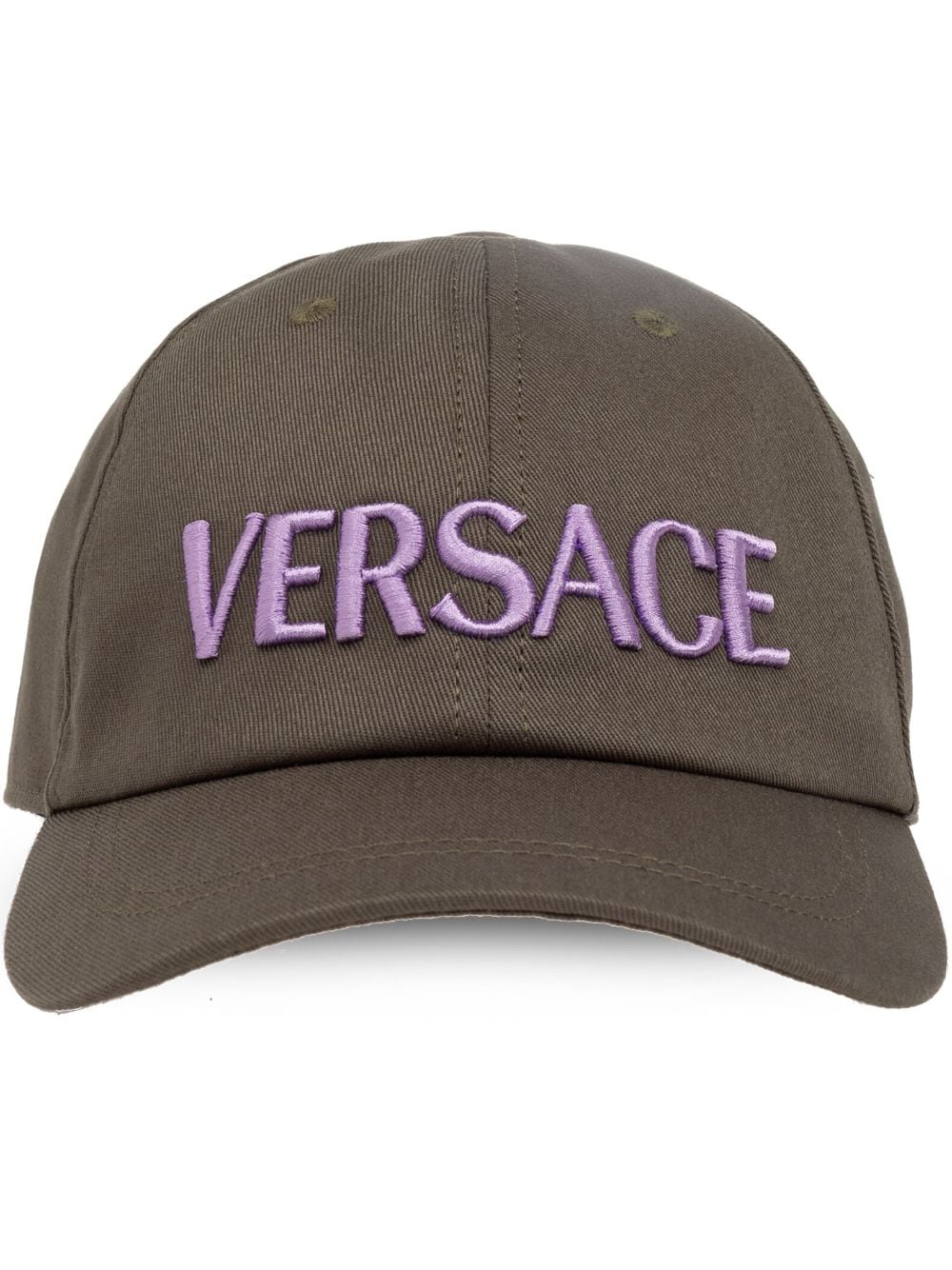 Versace Logo-embroidered Cotton Cap In Dark Olive Mauve