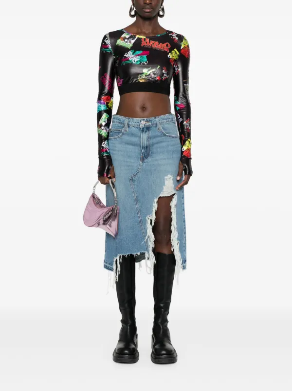 ★VERSACE★グラフィック プリント クロップ Tシャツ Versace Jeans Couture グラフィック クロップド Tシャツ
