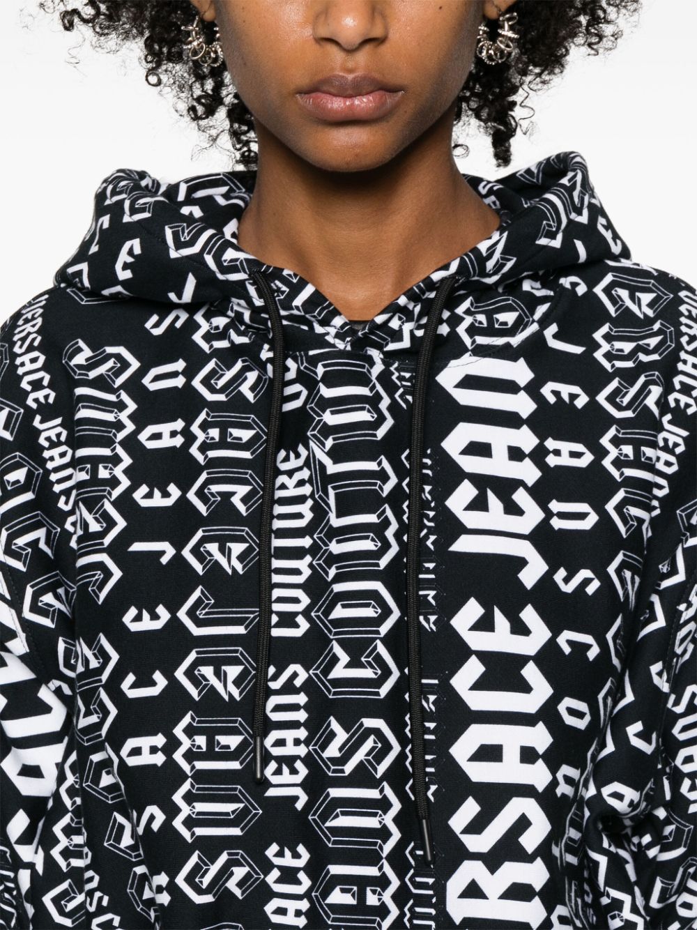 Shop Versace Jeans Couture Logo-print Cotton Hoodie In Black