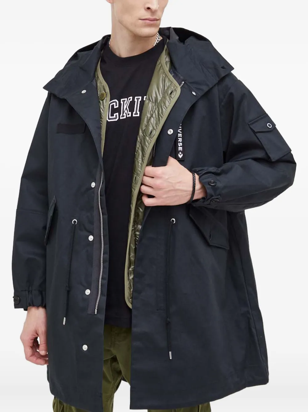 Converse Gelaagd jack met capuchon en rits Zwart