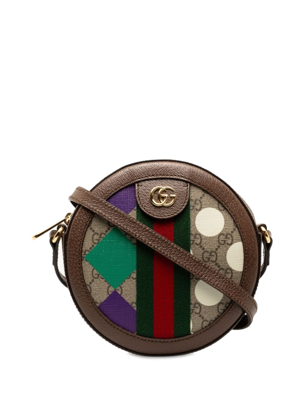 Pre-owned Gucci 2015-2022 Gg Supreme Ophidia Paint Round Crossbody Bag In 褐色