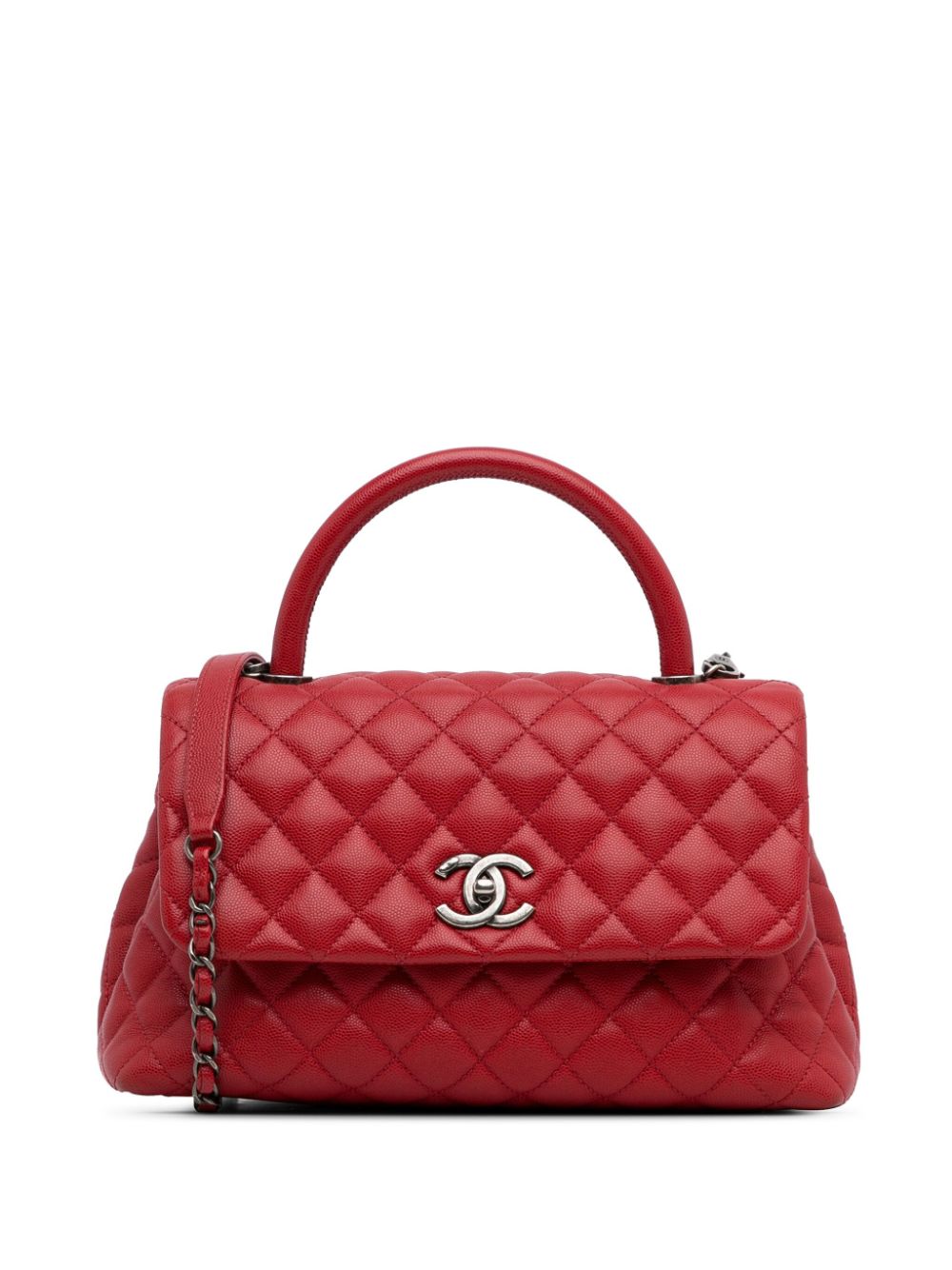 Pre-owned Chanel 2016-2017 Medium Caviar Coco Top Handle Bag Satchel In Red