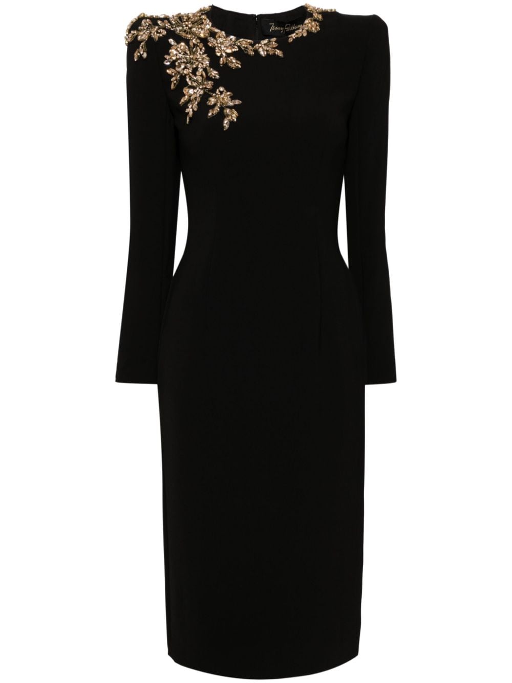 Jenny Packham Angel Eyes Crystal-embellished Midi Dress In Black