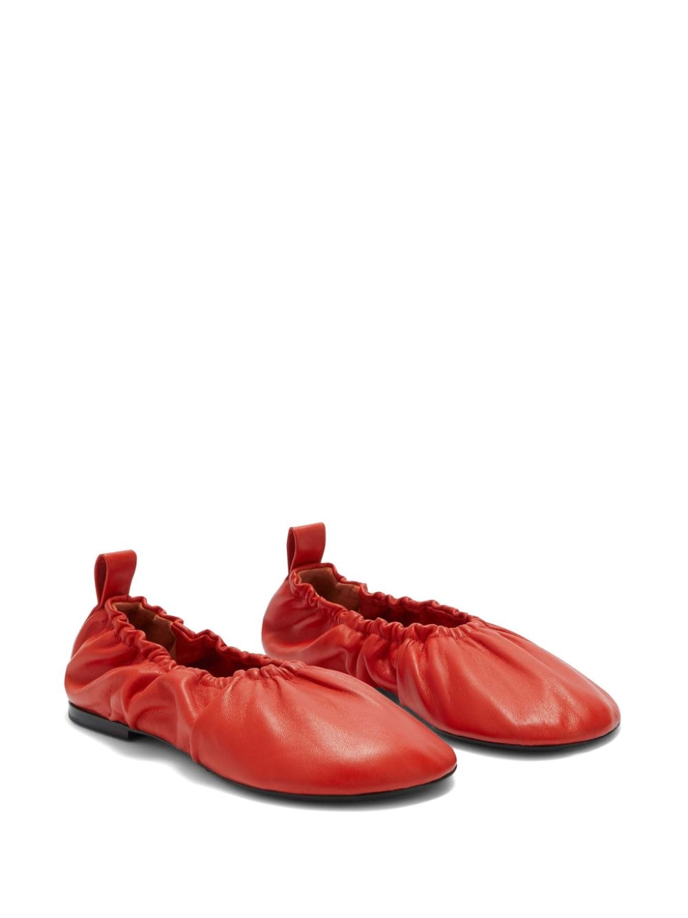 Shop Jil Sander Gathered-detail Leather Ballerina Shoes In Red