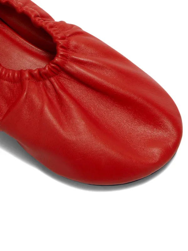 Jil Sander gathered-detail Leather Ballerina Shoes | Red