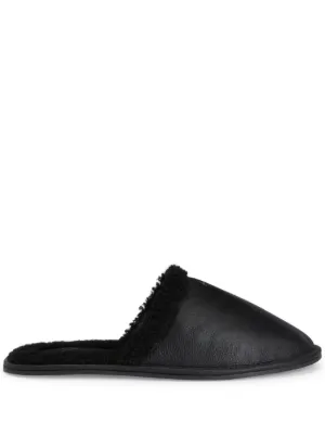 Prada logo-embossed Brushed Leather Slippers | Black | FARFETCH