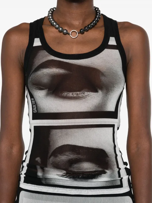 Jean Paul Gaultier メッシュタンクトップ Jean Paul Gaultier face-print Mesh Top | Black | FARFETCH