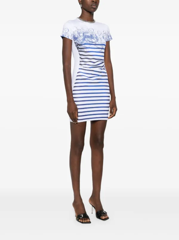Jean Paul Gaultier striped-print Mini Dress | White | FARFETCH