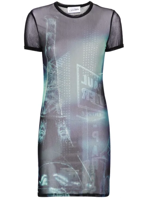 Jean Paul Gaultier Pigalle-print mesh mini dress