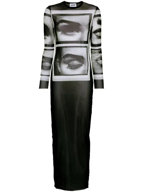 Jean Paul Gaultier face-print mesh maxi dress