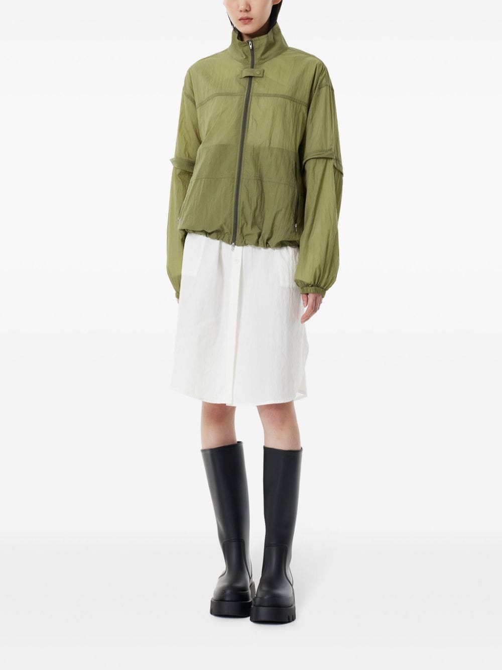 Shop Studio Tomboy Detachable-sleeves High-neck Jacket In Green