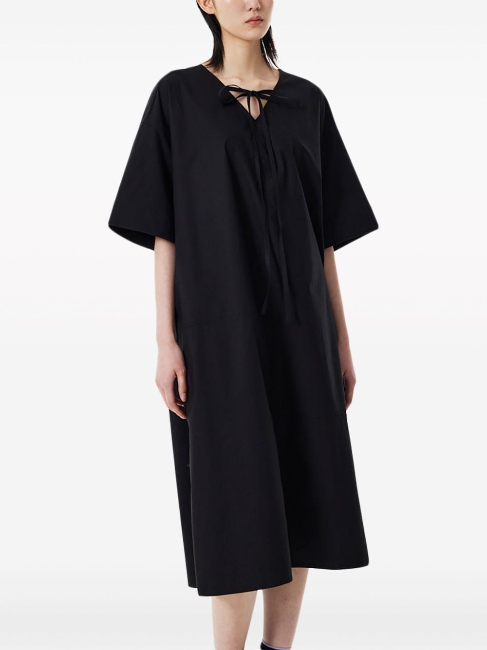 Shop Studio Tomboy Layered String-detailed Midi Dress In Black