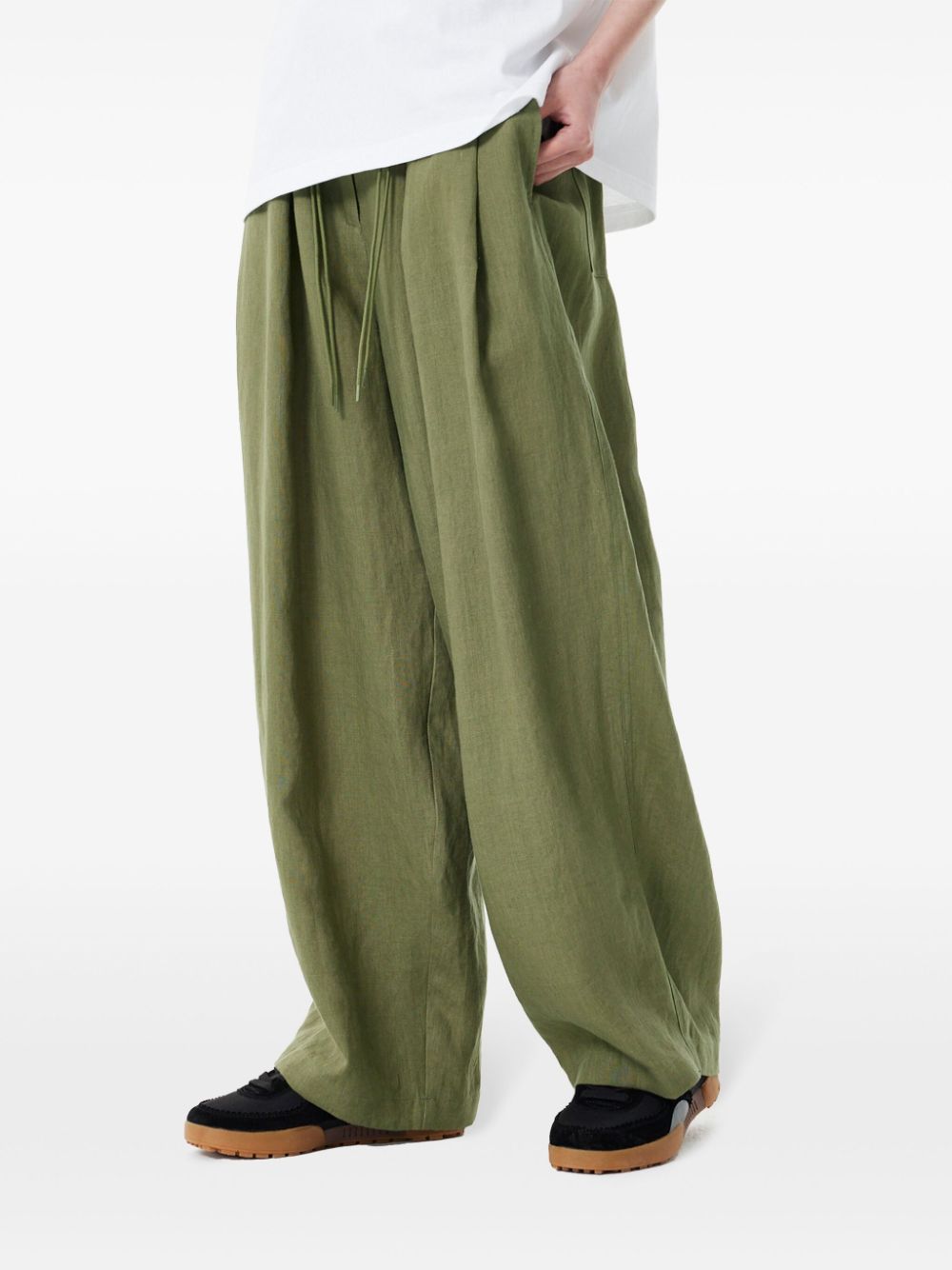 Shop Studio Tomboy String-band Wide-leg Linen Trousers In Green