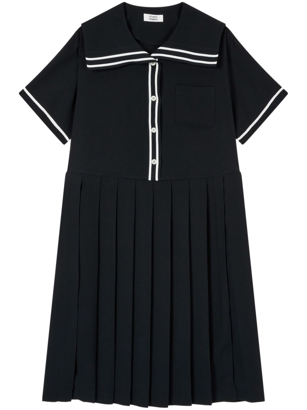 Studio Tomboy Pleated Sailor-collar Dress In Black