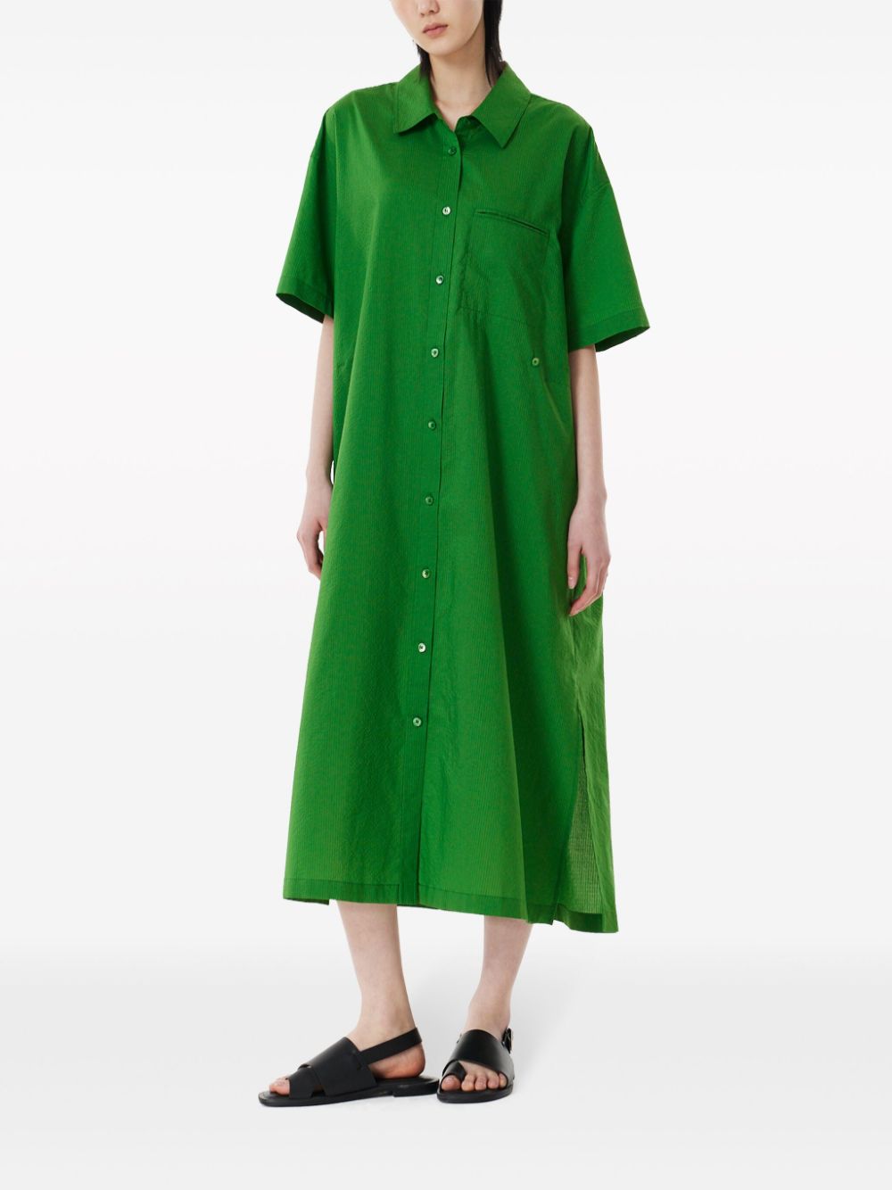 Shop Studio Tomboy Classic-collar Button-up Midi Dress In Green