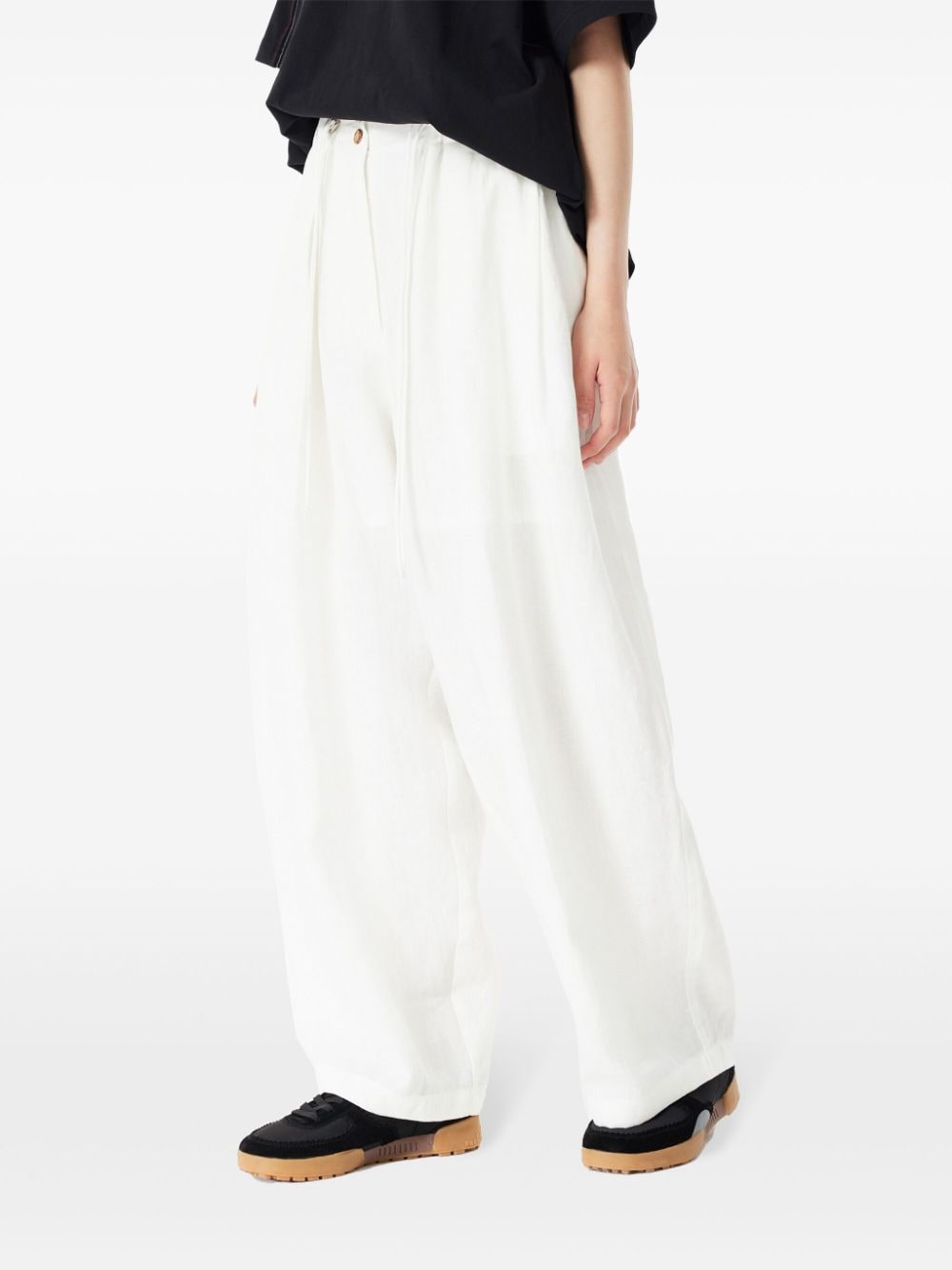 Shop Studio Tomboy String-band Wide-leg Linen Trousers In White