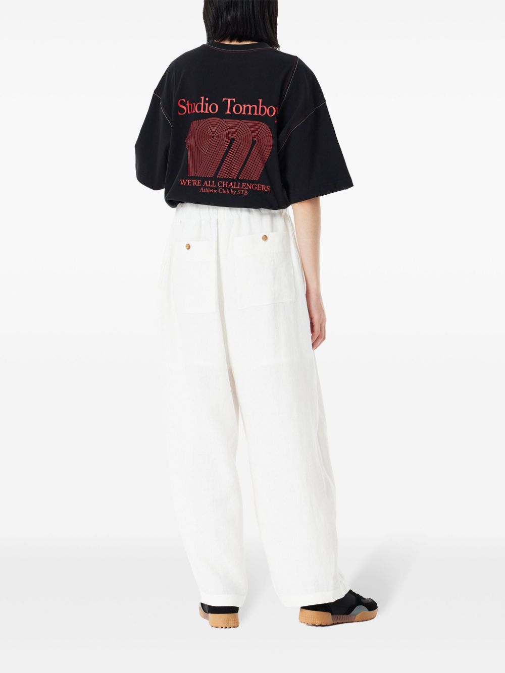 Shop Studio Tomboy String-band Wide-leg Linen Trousers In White