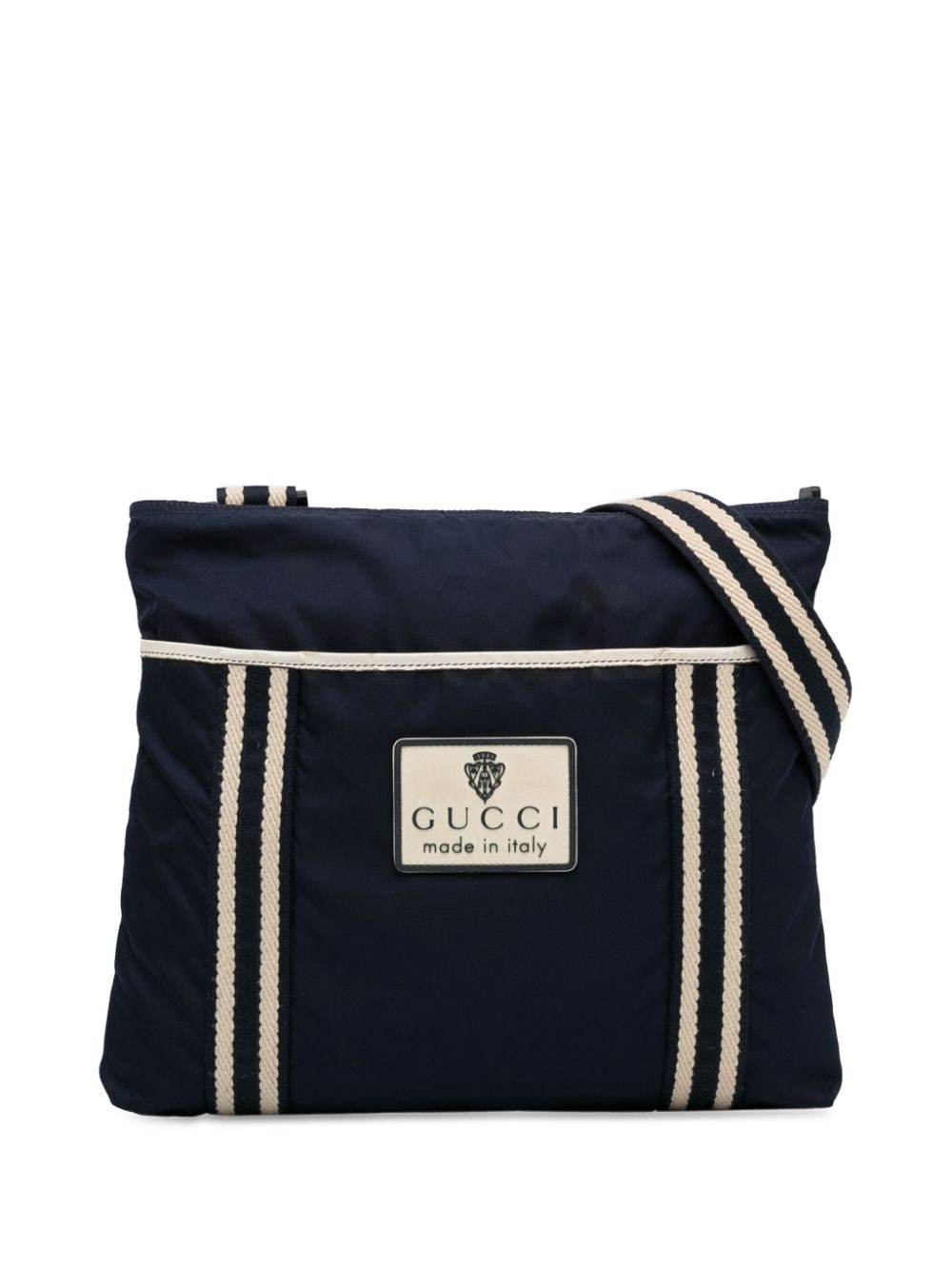 Pre-owned Gucci 2000-2015 Web Crest Nylon Crossbody Bag In Blue