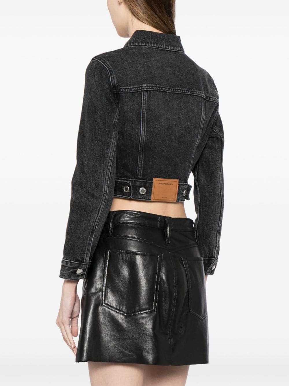 Shop Alexander Wang Long-sleeved Cropped Denim Jacket In Black