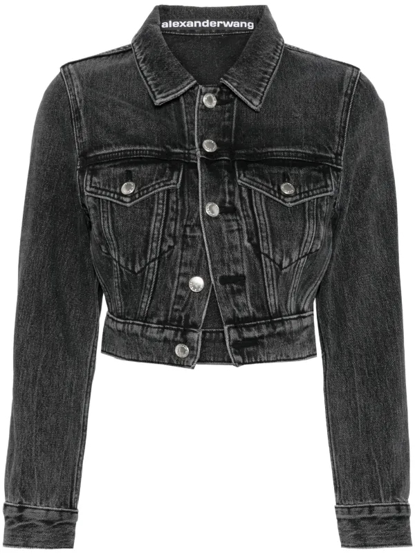 Alexander Wang long sleeved Cropped Denim Jacket Black FARFETCH PT