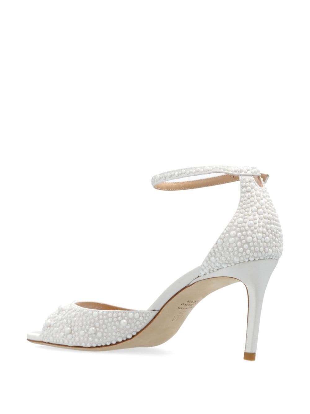 Shop Stuart Weitzman Faux-pearl-embellished 75mm Leather Sandals In White